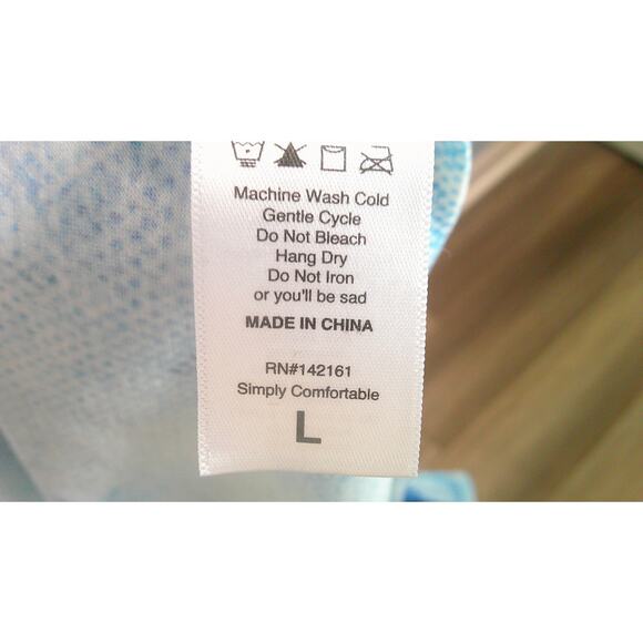 LuLaRoe Women's Large Stasha Shirt Flutter Sleeves Ruffle Blue & White - Picture 7 of 8